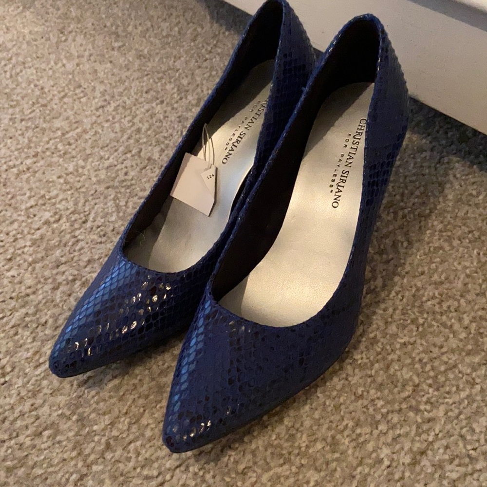 Christian Siriano Blue Snakeskin Heels